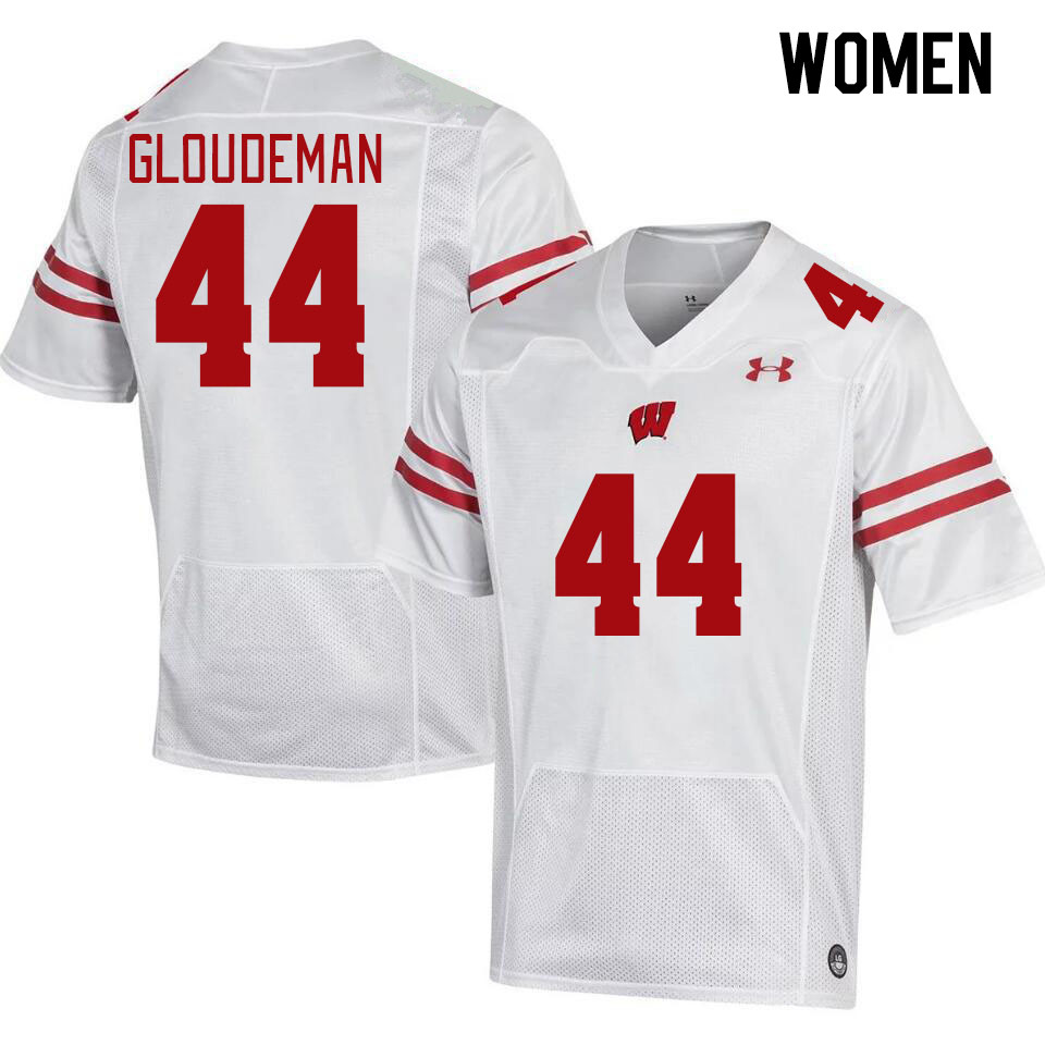 Women #44 Zach Gloudeman Winsconsin Badgers College Football Jerseys Stitched Sale-White